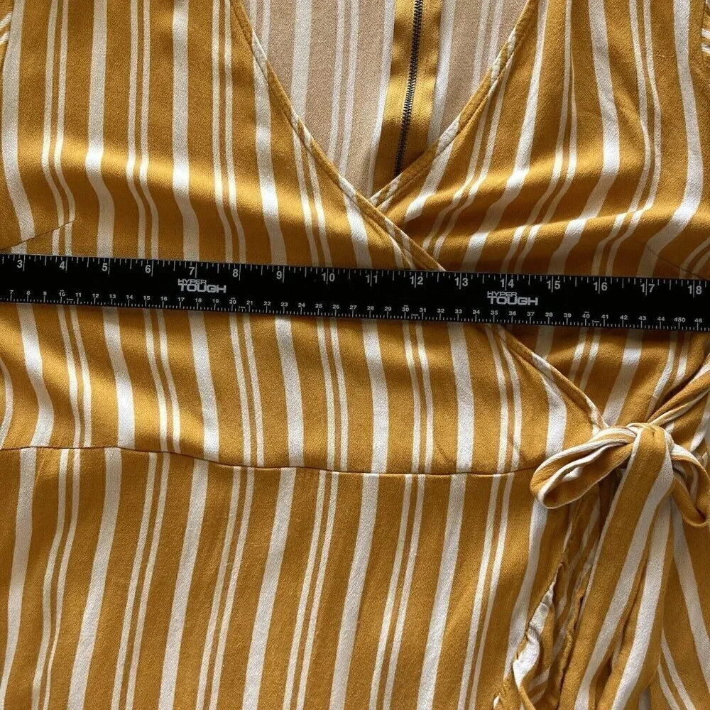 Xhilaration Womens XXL Faux Wrap Sunflower Yellow White Striped Ruffle Hem Dress